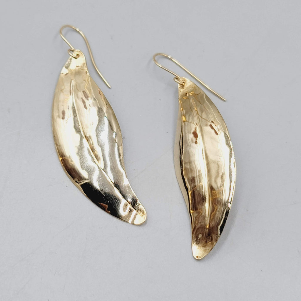 Modernist Leaf Pierced Earrings Gold tone Dangle 2.25 in Lightweight