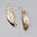 Modernist Leaf Pierced Earrings Gold tone Dangle 2.25 in Lightweight
