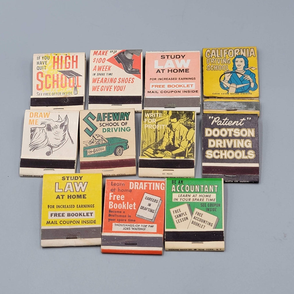 Vintage Matchbook Variety Lot of 11 Study Law Driving School High School