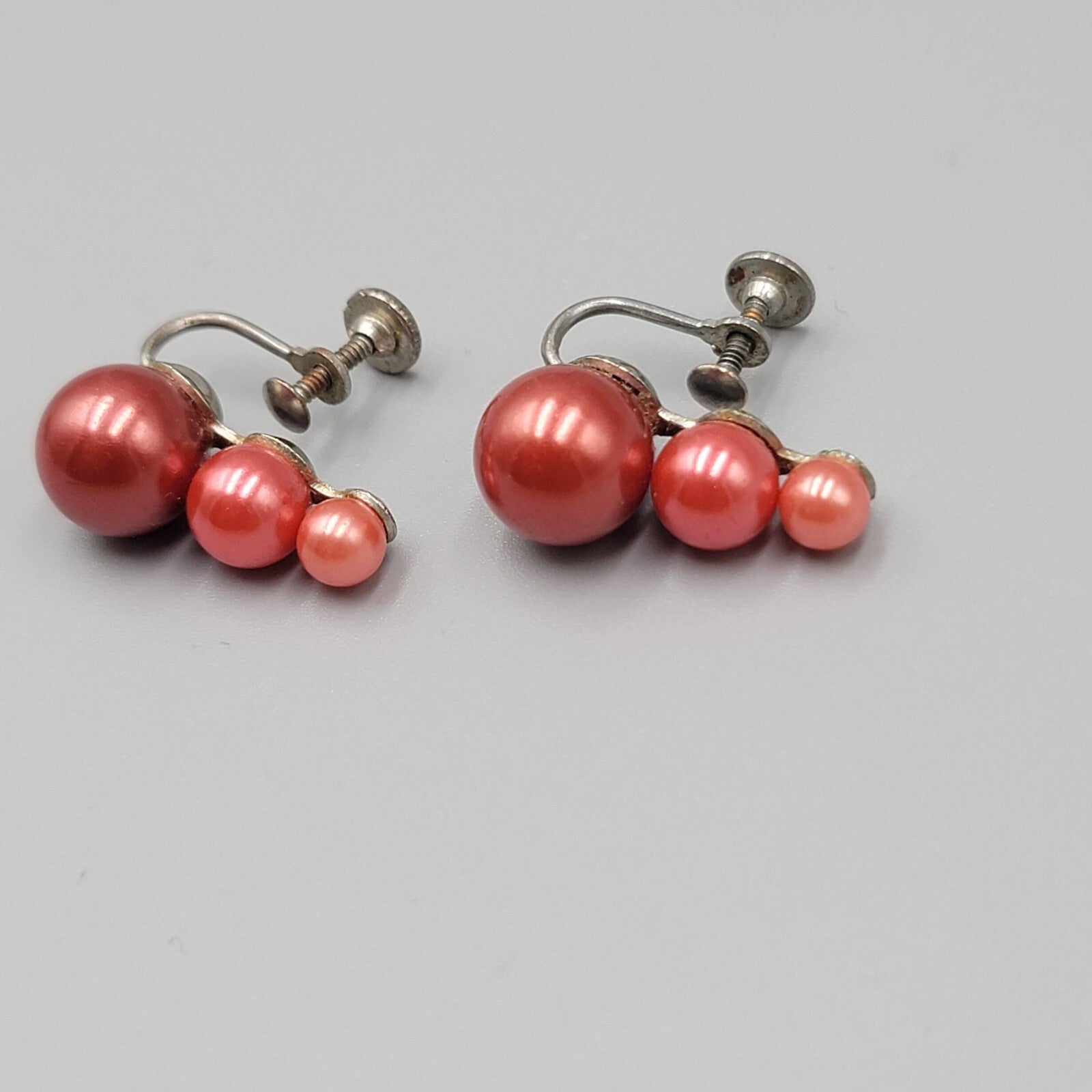 Vintage Clip on Earrings Cranberry Pink Bead Climber 7/8"