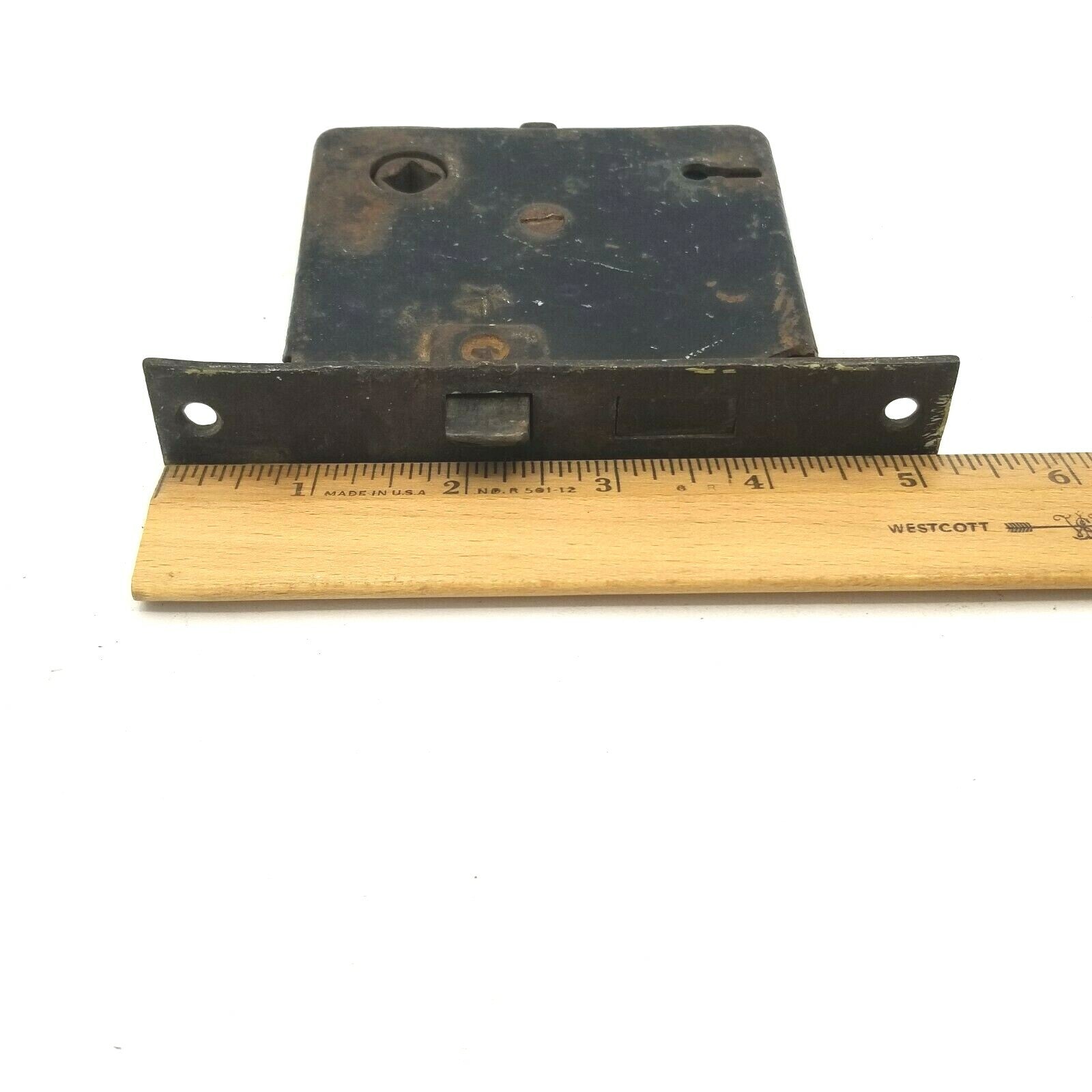 Vintage Cast Iron Door Mortise Lock Salvage Hardware Skeleton Key hole  B149