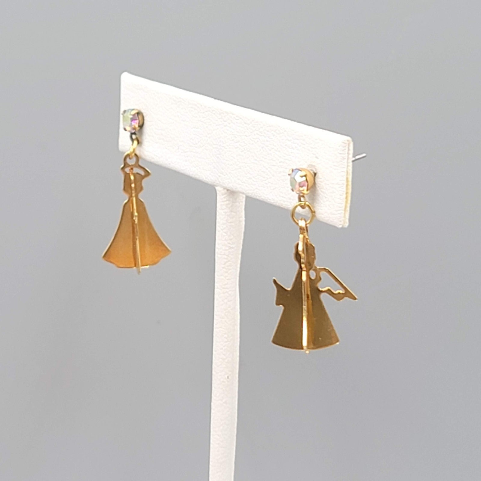 Vintage Christmas Angel Pierced Earrings Gold tone Dangle 3/4"