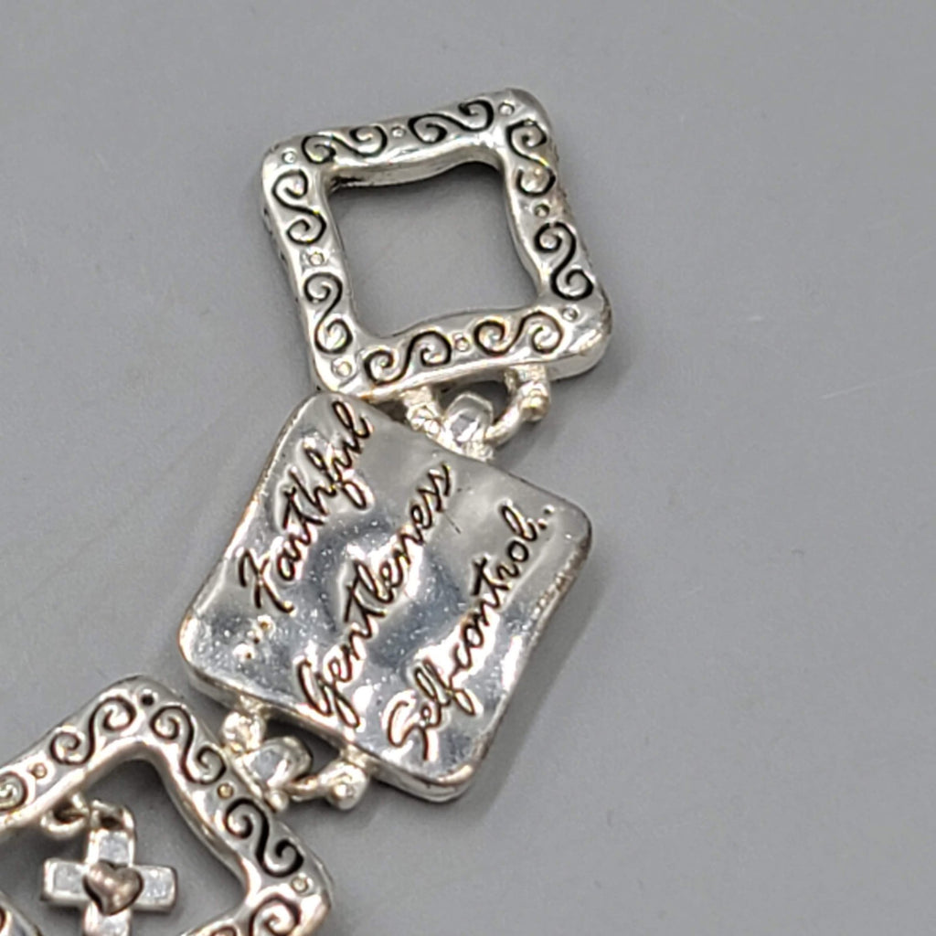 Love Joy Peace Panel Bracelet Silver tone Patience Kind Goodness 7 in