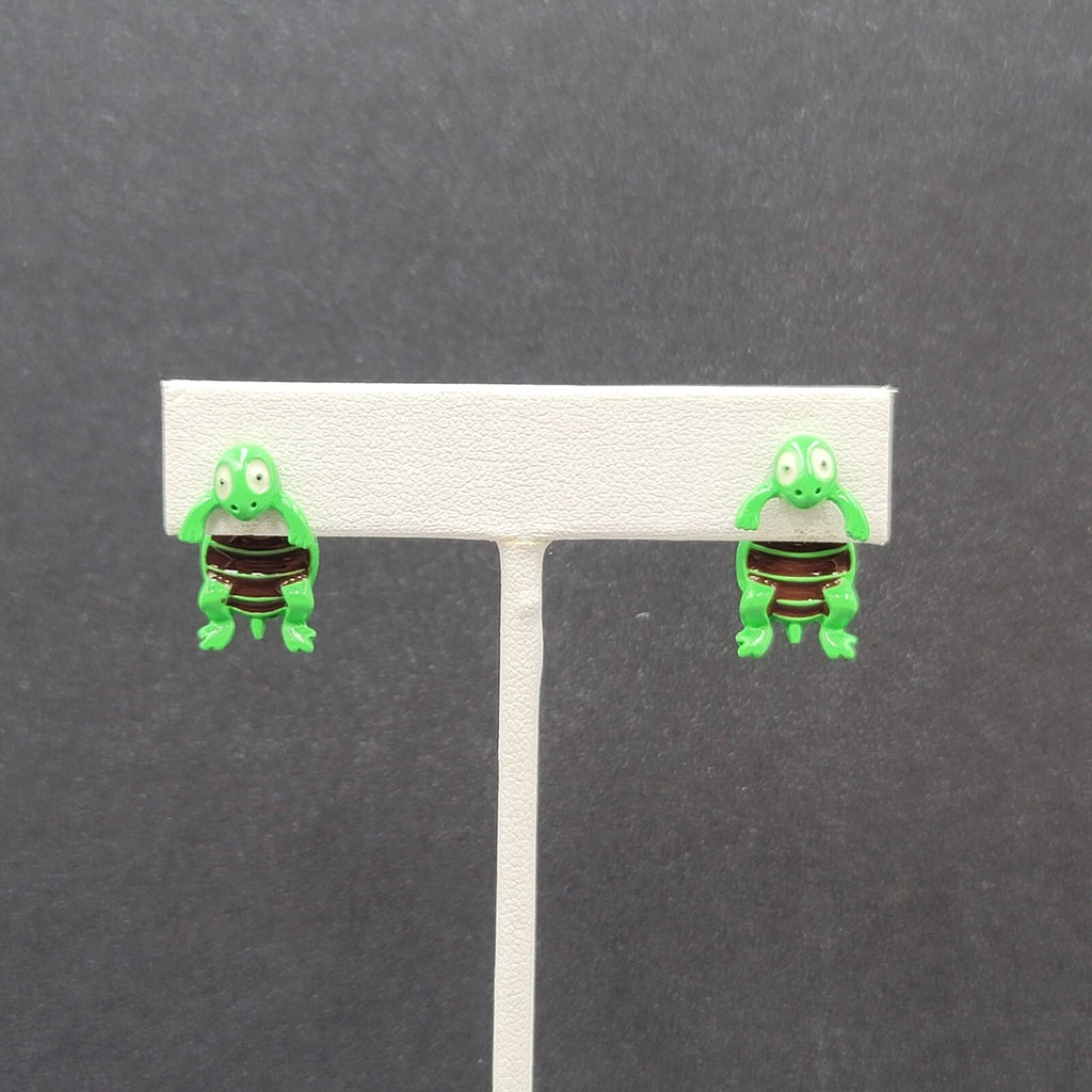 Turtle Pierced Earrings Enamel Enamel Dangle 3/4"