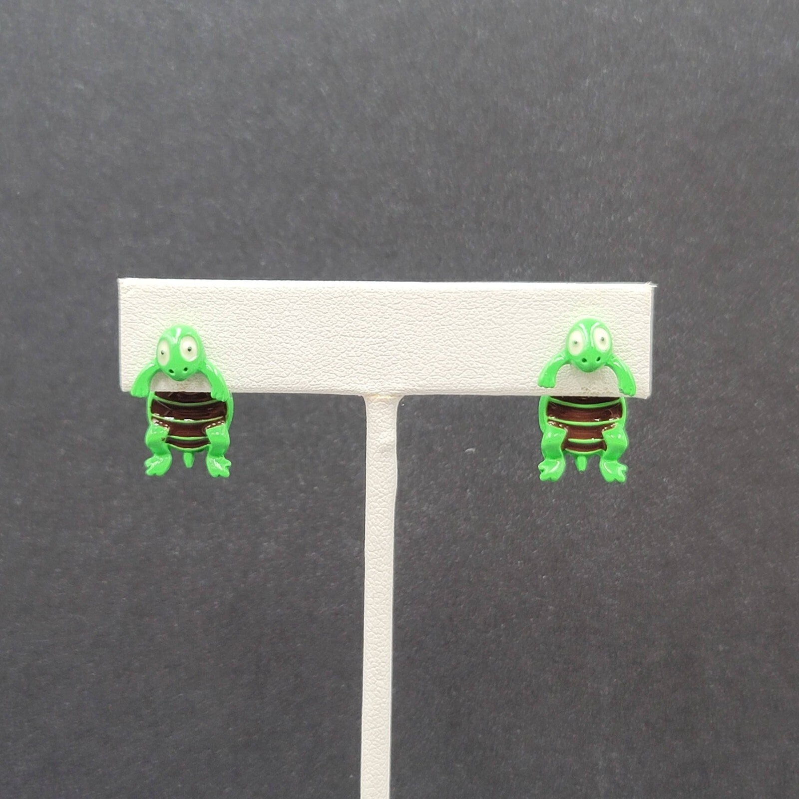 Turtle Pierced Earrings Enamel Enamel Dangle 3/4"