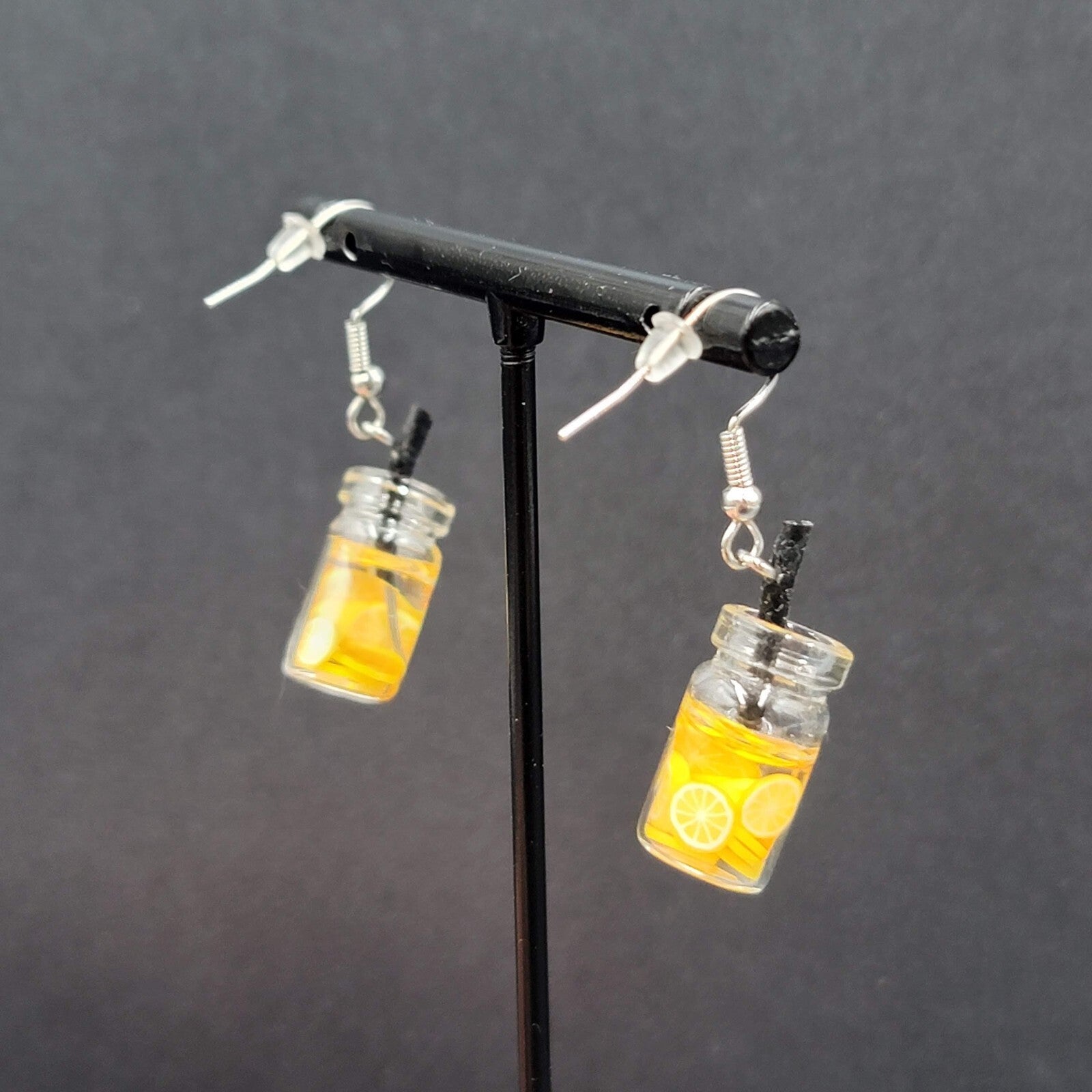 Lemonade Pierced Earrings Silver tone Dangle Stone 1"