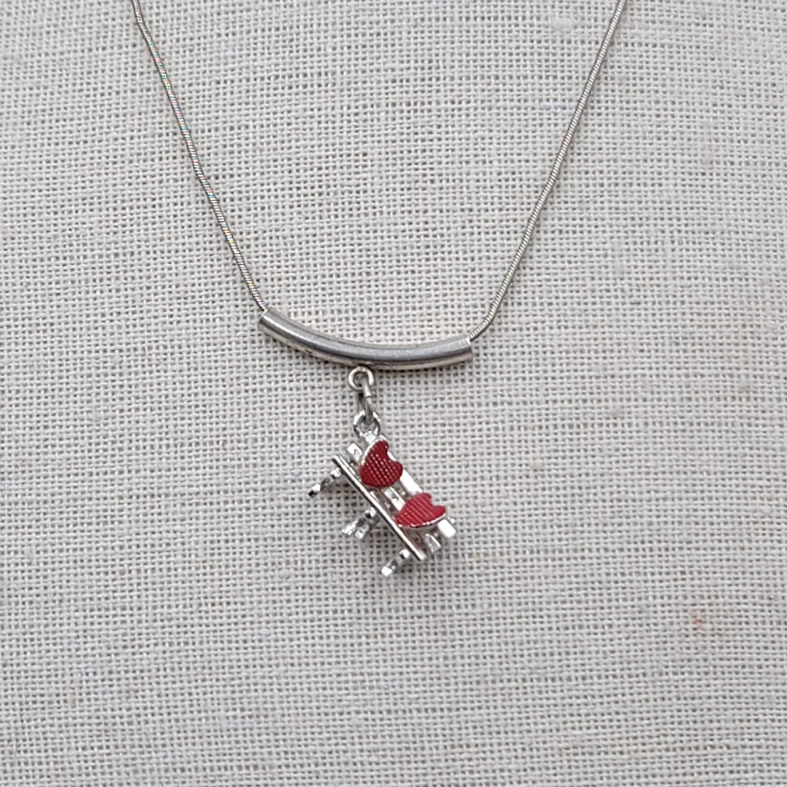 Red Heart Lovers Bench Pendant Sterling Silver Necklace Snake Chain 16"