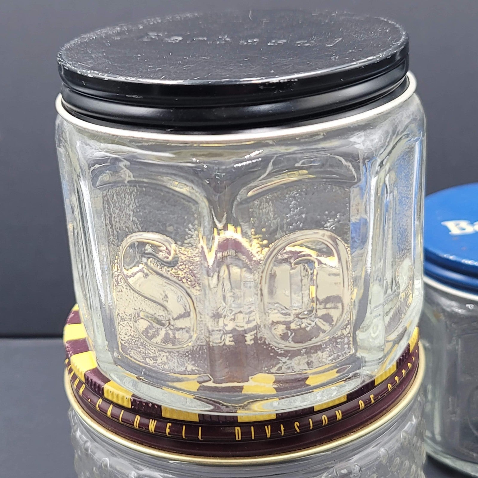 Lot of 3 Vintage Molle Barbosol Shaving Cream Embossed Glass Jars