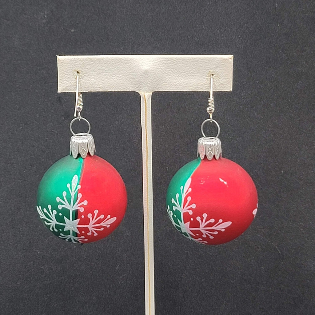 Christmas Pierced Earrings Red Green Glass Ornaments Fun Festive Large 1.25" FS