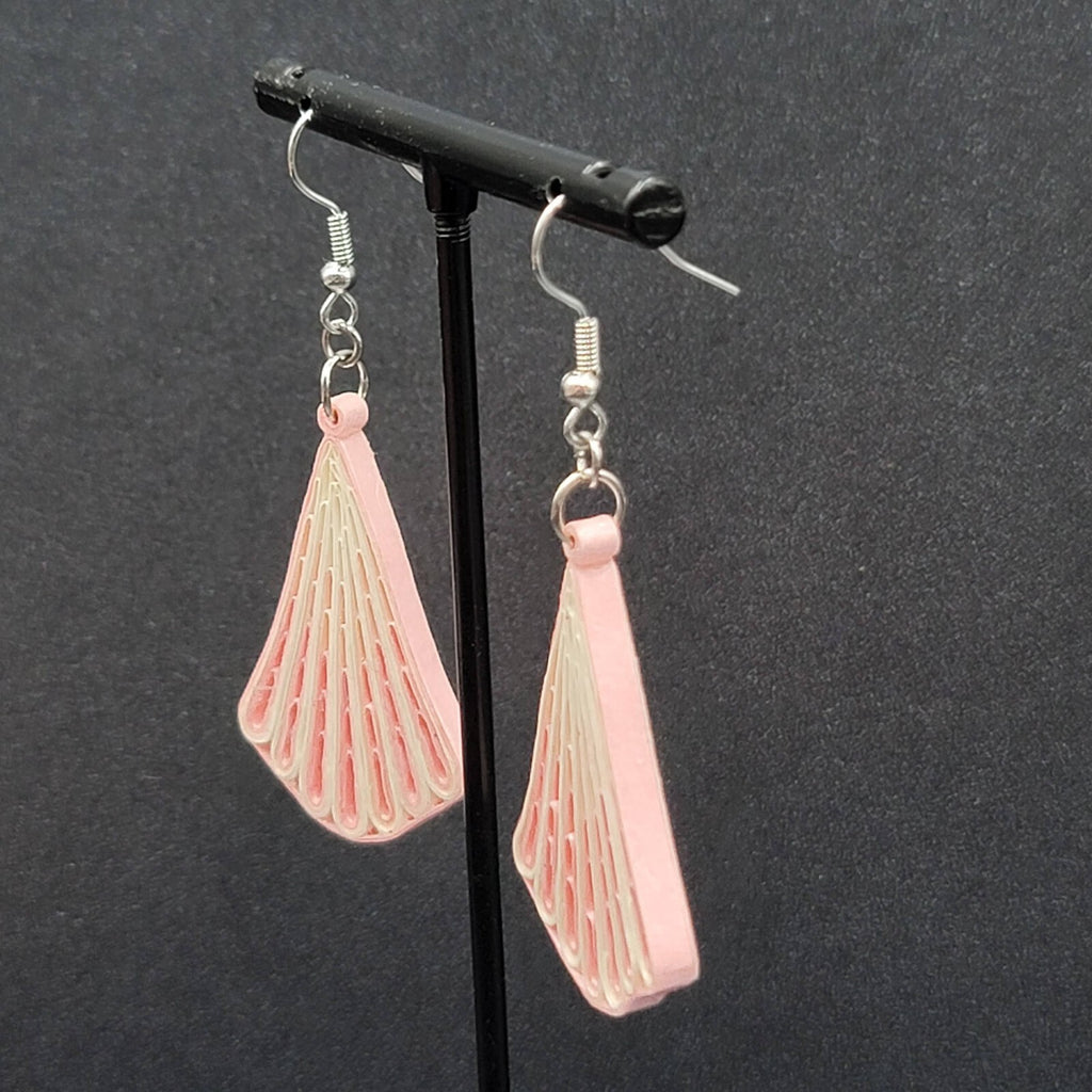 Vintage Pierced Earrings Paper Quilled Pink White Dangle Hand Made 2"