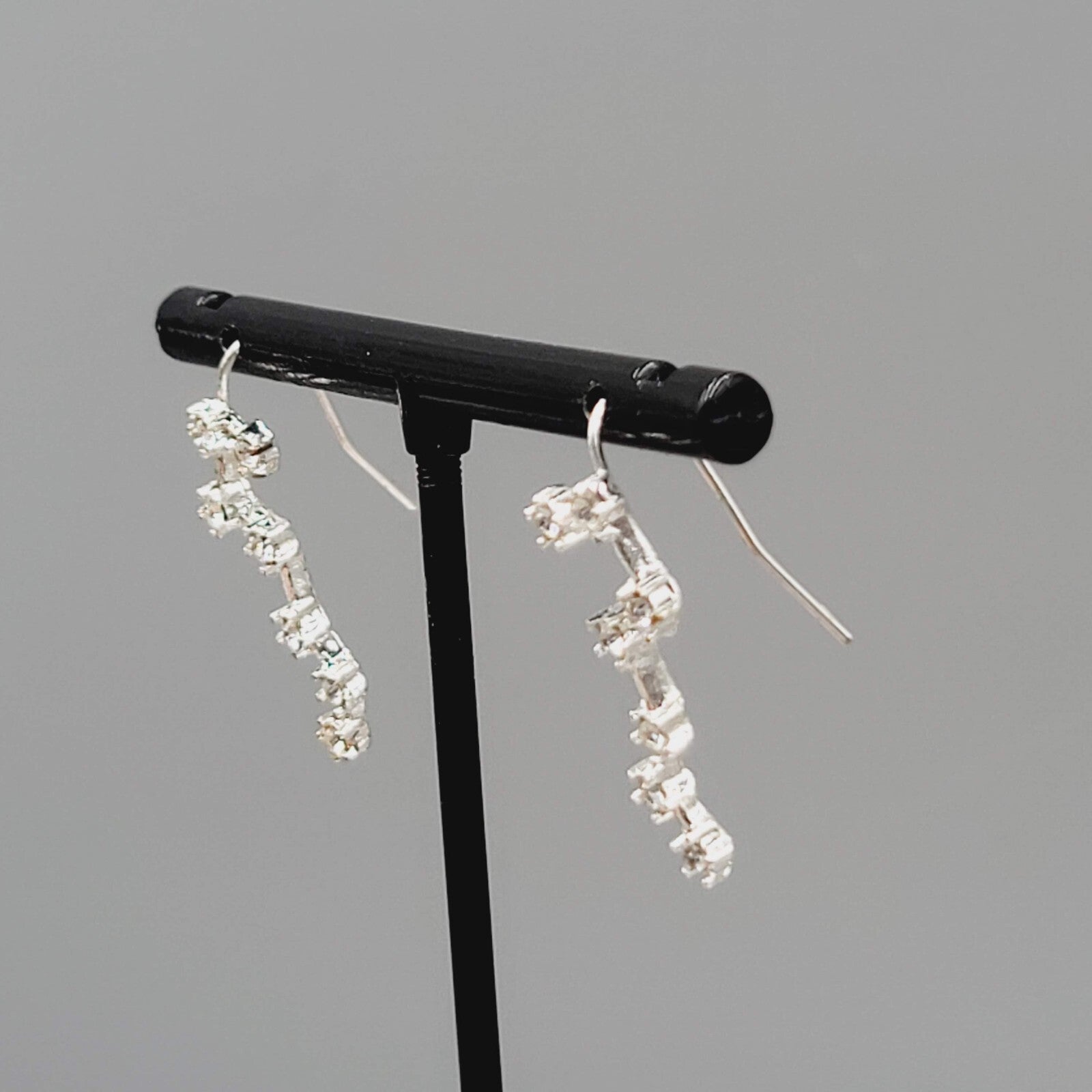 Constellation Rhinestone Pierced Earrings Silver tone Drop 1"