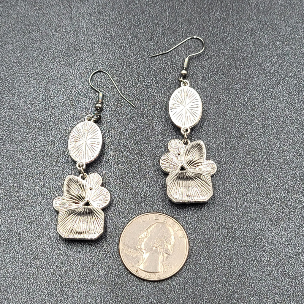 Pierced Earrings Silver Plated Faux Pearl Glass Accents Dangle 1.75"