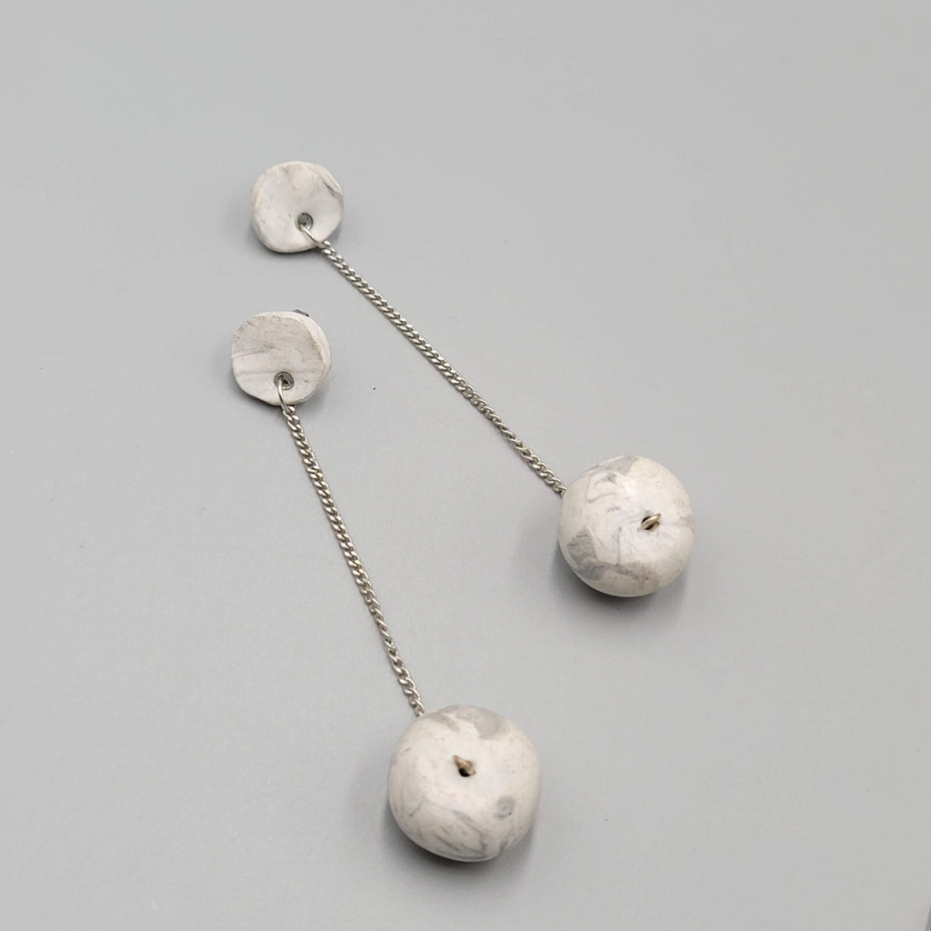 Polymer Clay Statement Pierced Earrings Silver tone Gray Dangle Long 3.75"
