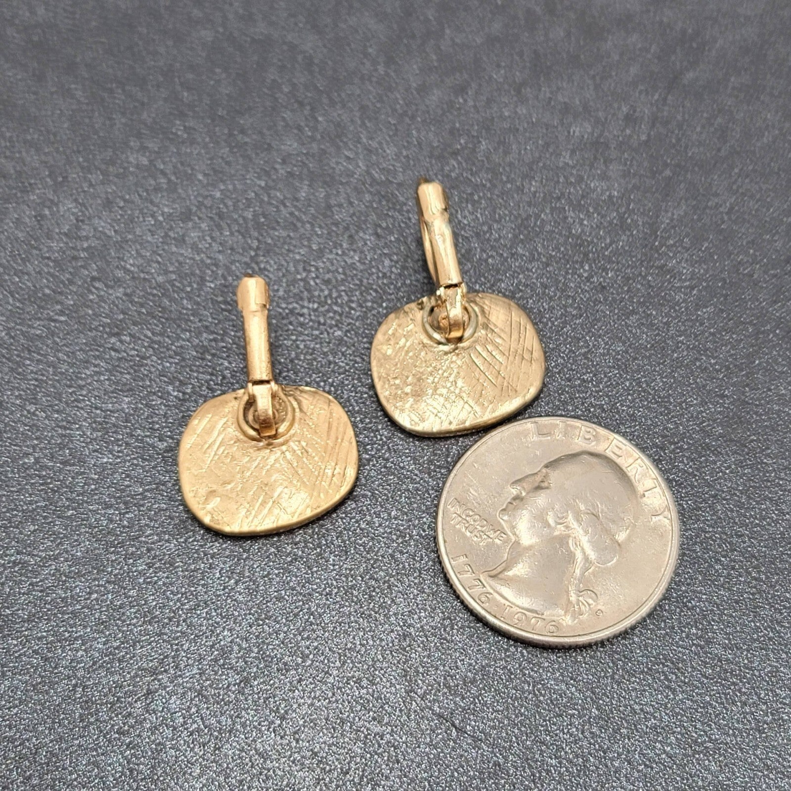 Pierced Earrings Gold tone Cross Hatch Dangle 5/8"