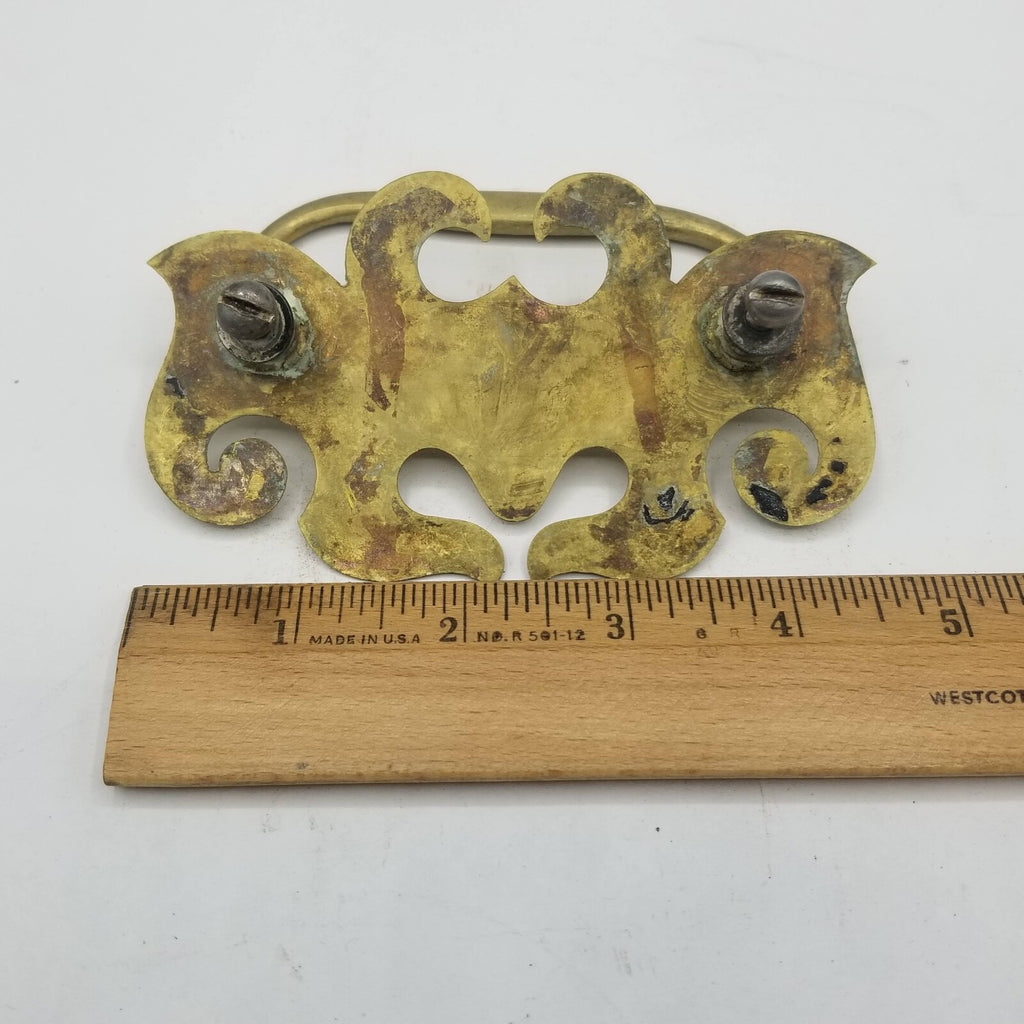 Lot of 4 Vtg Gold Metal Batwing Chippendale Style Drop Bail Drawer Pulls