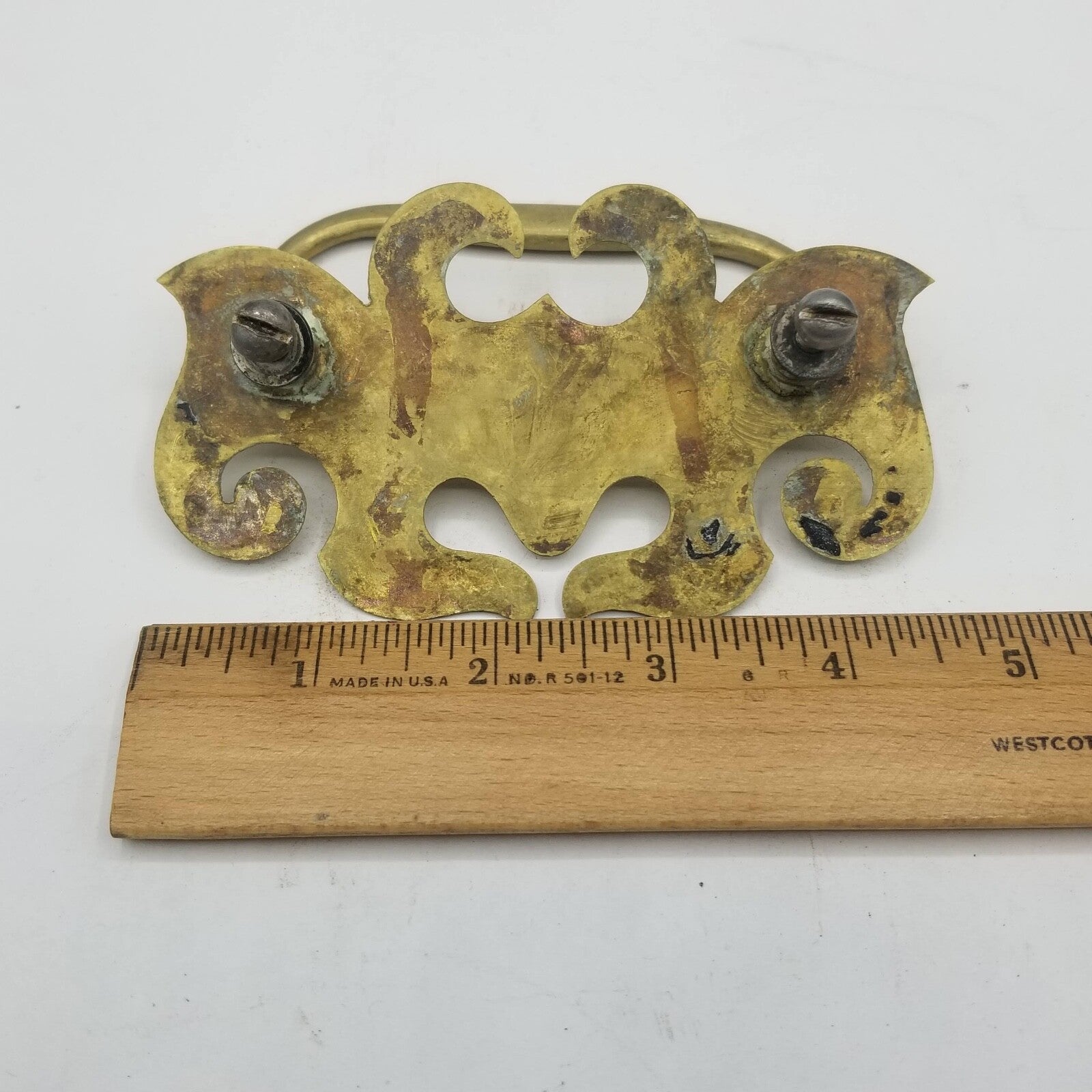 Lot of 4 Vtg Gold Metal Batwing Chippendale Style Drop Bail Drawer Pulls