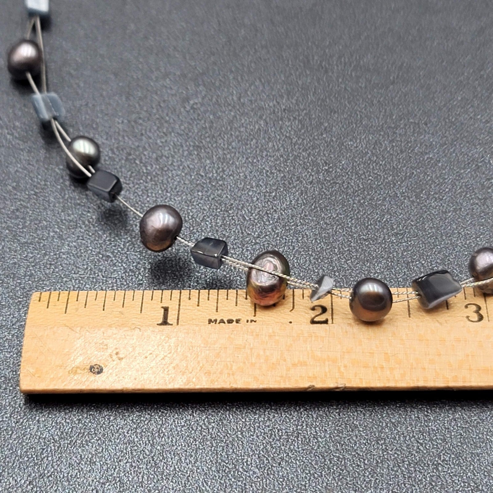 Multi Strand Pearl Station Floating Beads Necklace 18"