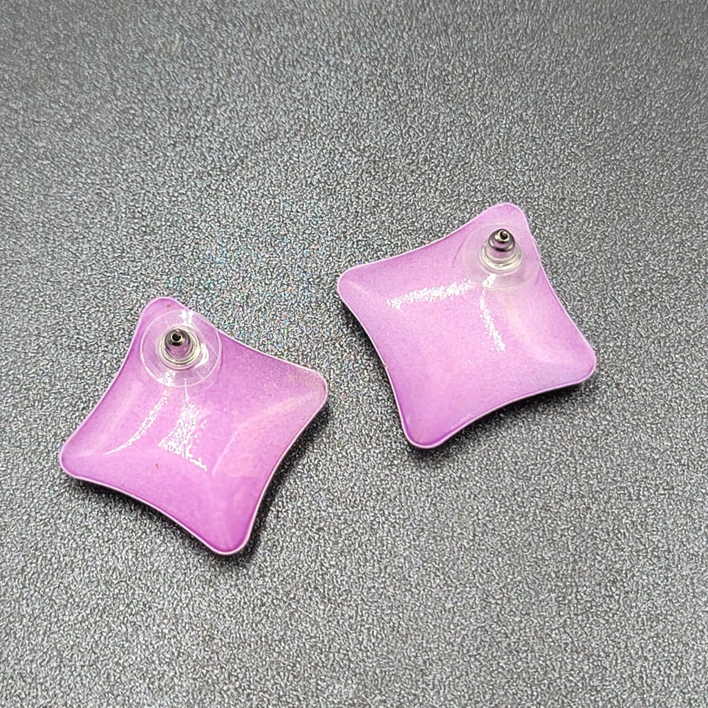 Vintage Pierced Earrings 80s Geometic Purple Enamel over Metal Drop 1 3/8"