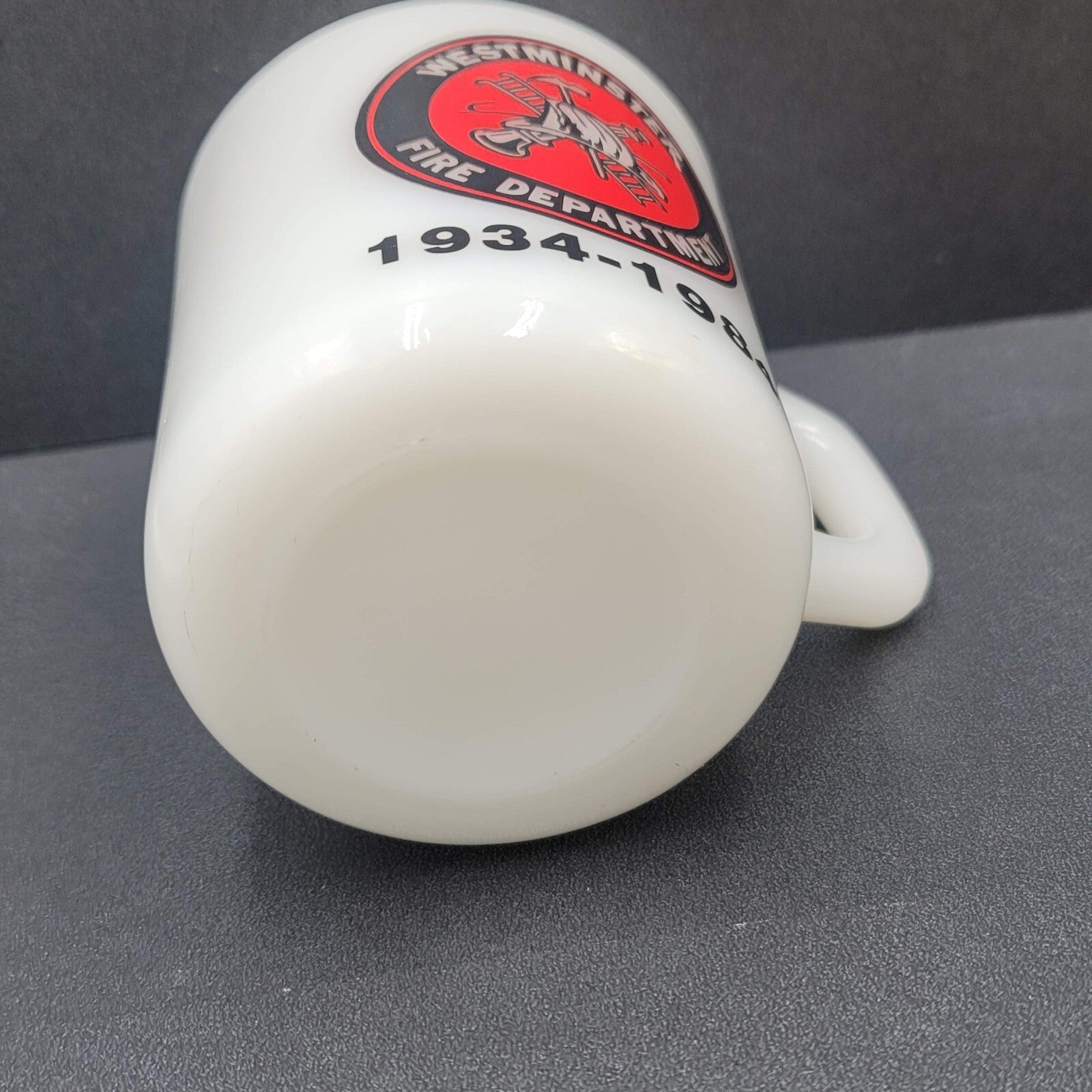 Vintage Westminster Fire Department Coffee Mug Galaxy Milk Glass 1984