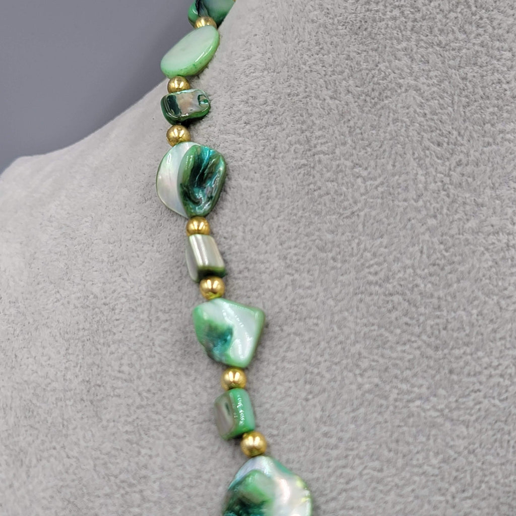 Seafoam Green Dyed Real Shell Necklace Large Pendant Beads Statement 20"
