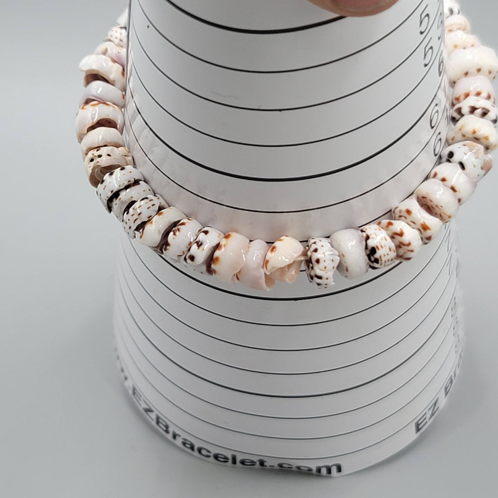 Real Authentic Shell Bracelet Elastic Brown White 6.5"