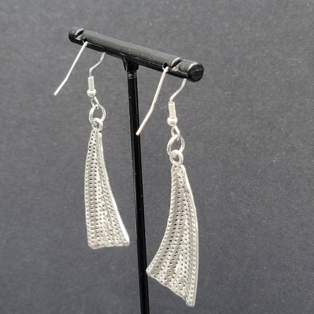 Pierced Earrings Silver tone Abstract Statement Dangle 1.75"