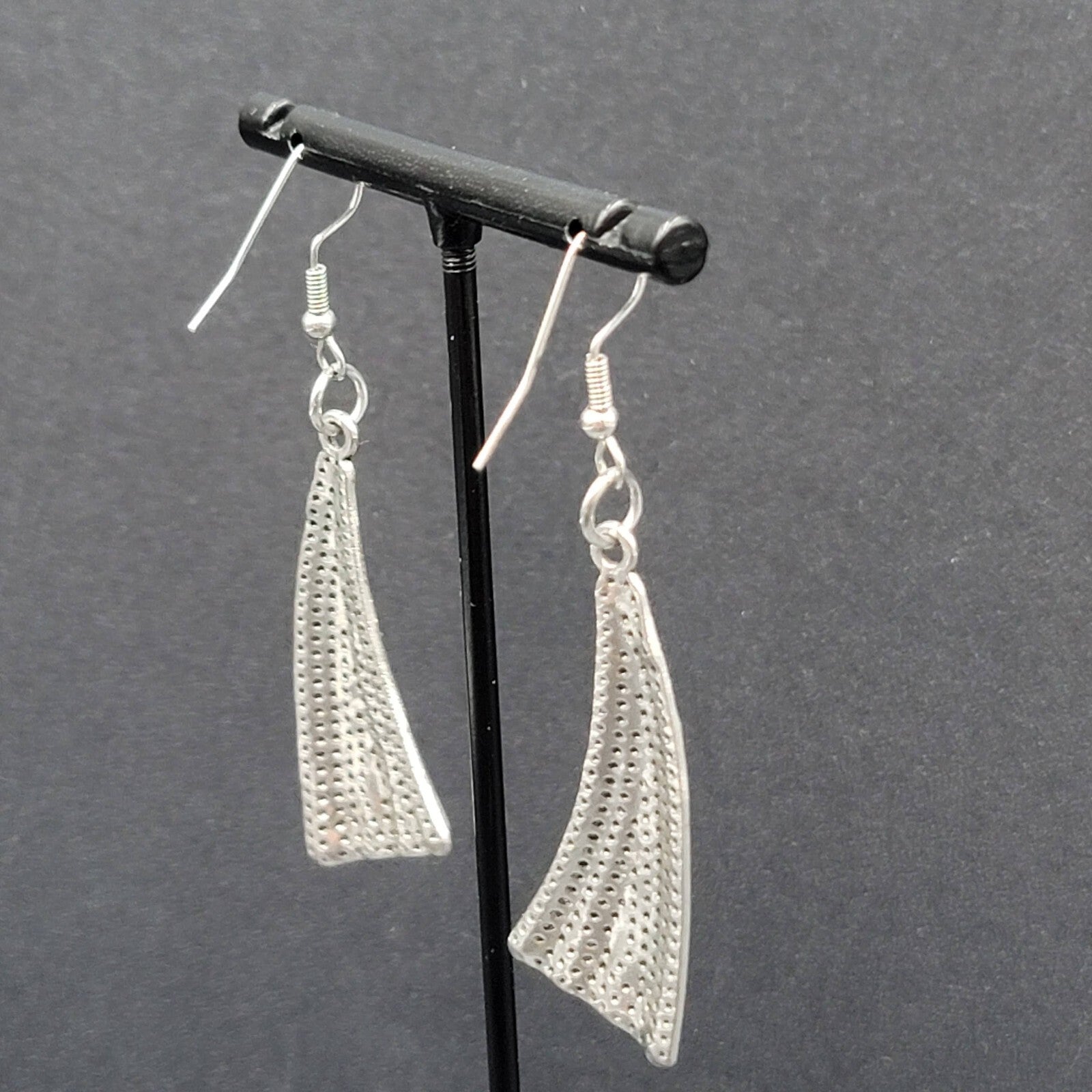 Pierced Earrings Silver tone Abstract Statement Dangle 1.75"