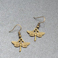 Dragonfly Pierced Earrings Dangle Bronze tone Bug Insect 5/8"