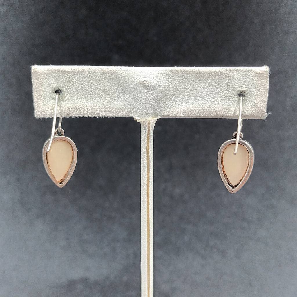 Pierced Earrings Silver tone Cream Acrylic Inverted Teardrop Dangle 3/4"