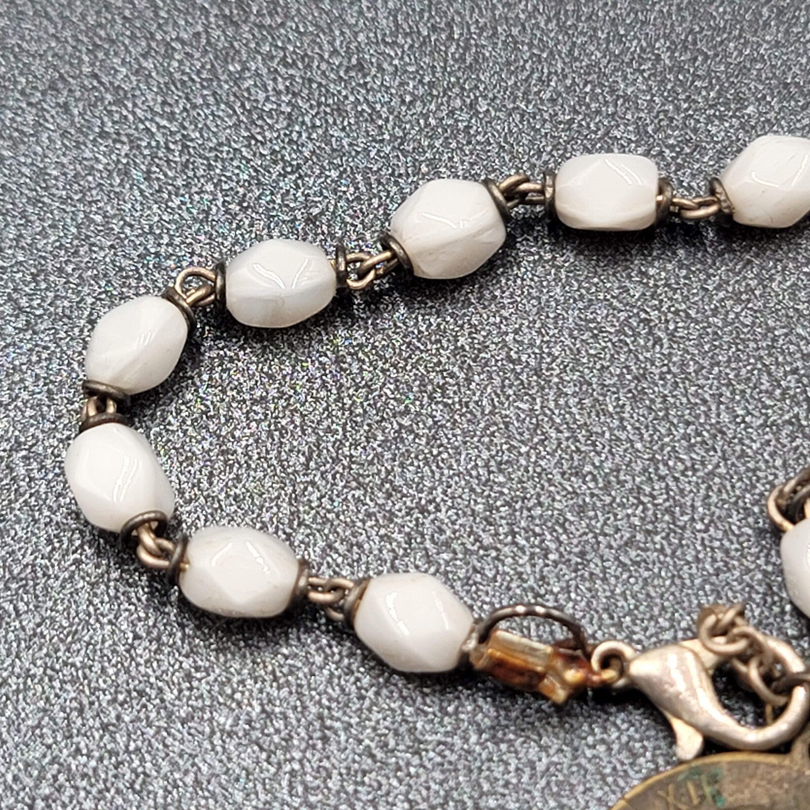 Vintage Pont Max Pius XII Crucifix Rosary Bracelet Car Hanger White Bead