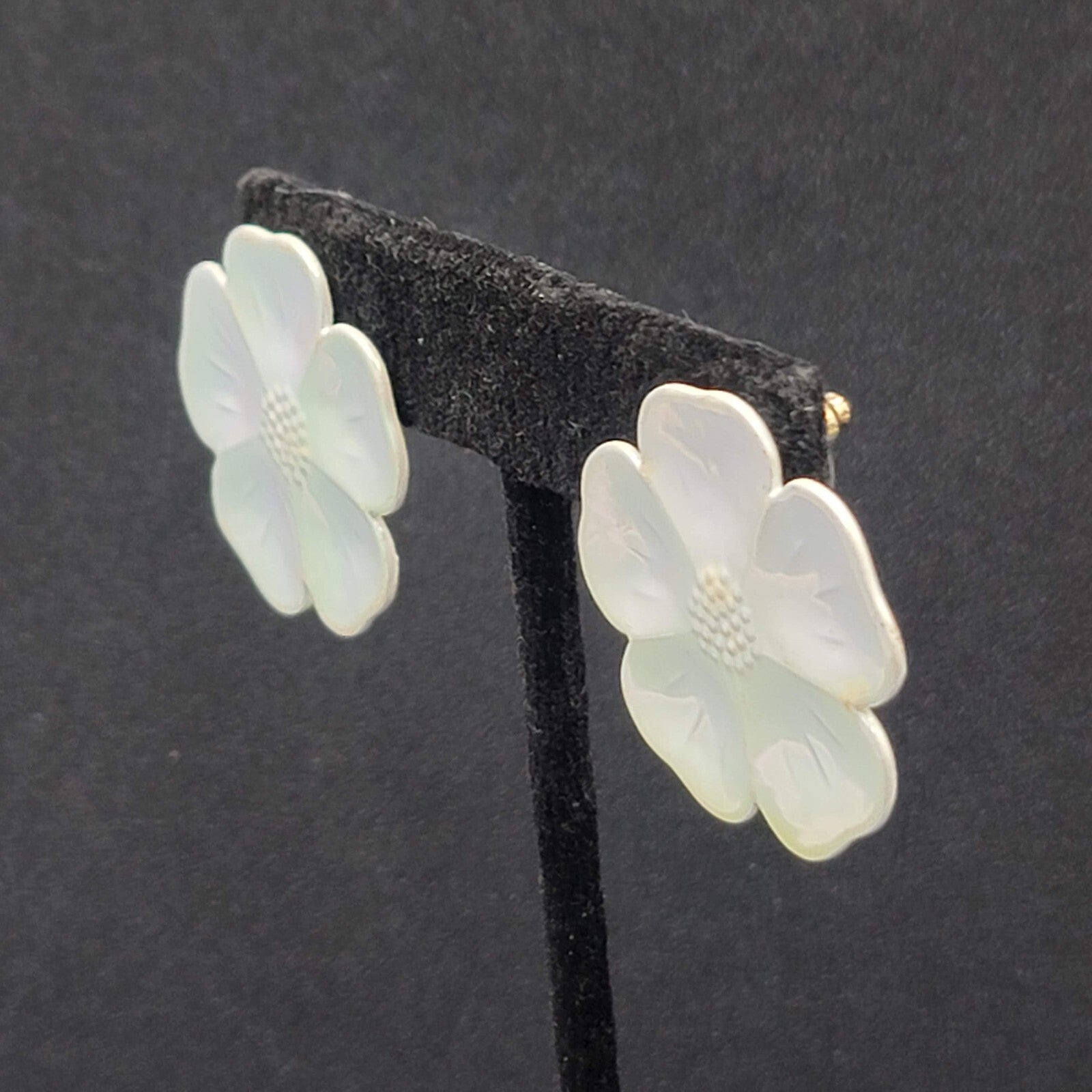 Pierced Earrings Enamel Flower Iridescent Drop 1.25"