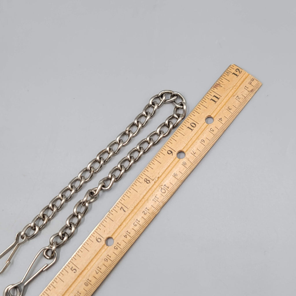 Belt & Buckle Wallet Chain Black Leather Silver tone 12"
