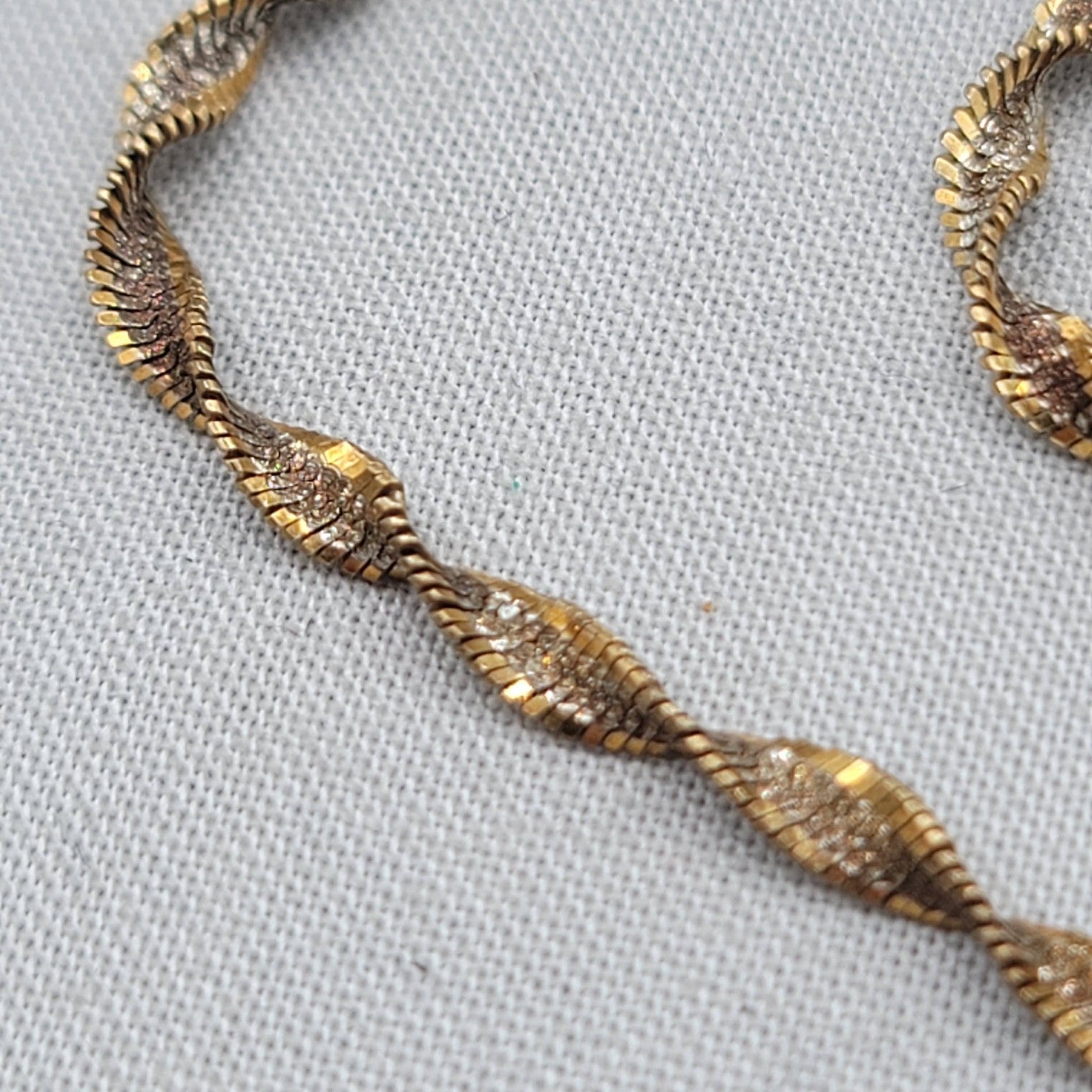  Twisted Spiral Herringbone Two-Toned 925 Sterling Silver Bracelet  7" Signed PT