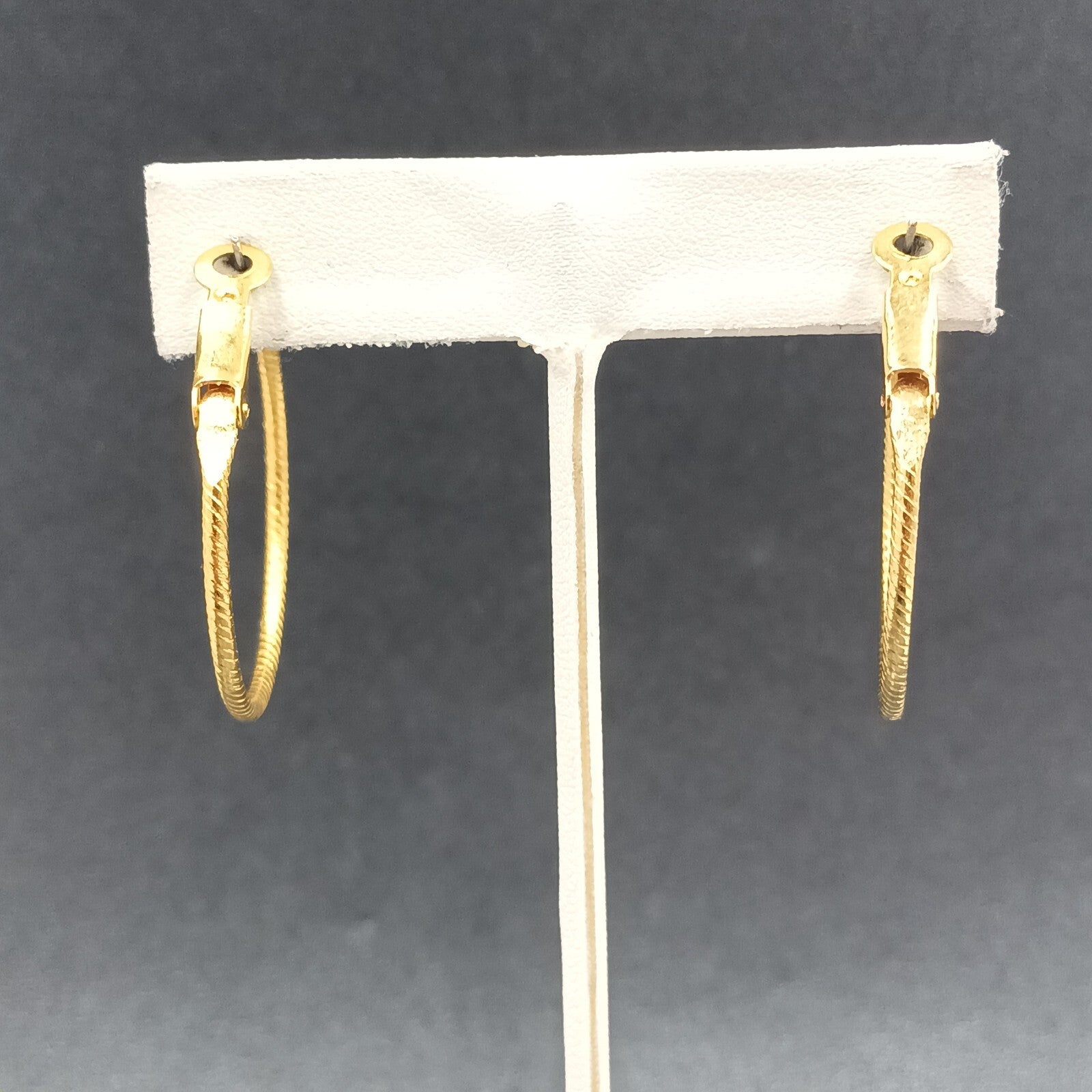 Pierced Earrings Textured Gold tone Snap Hoop 1 3/8"
