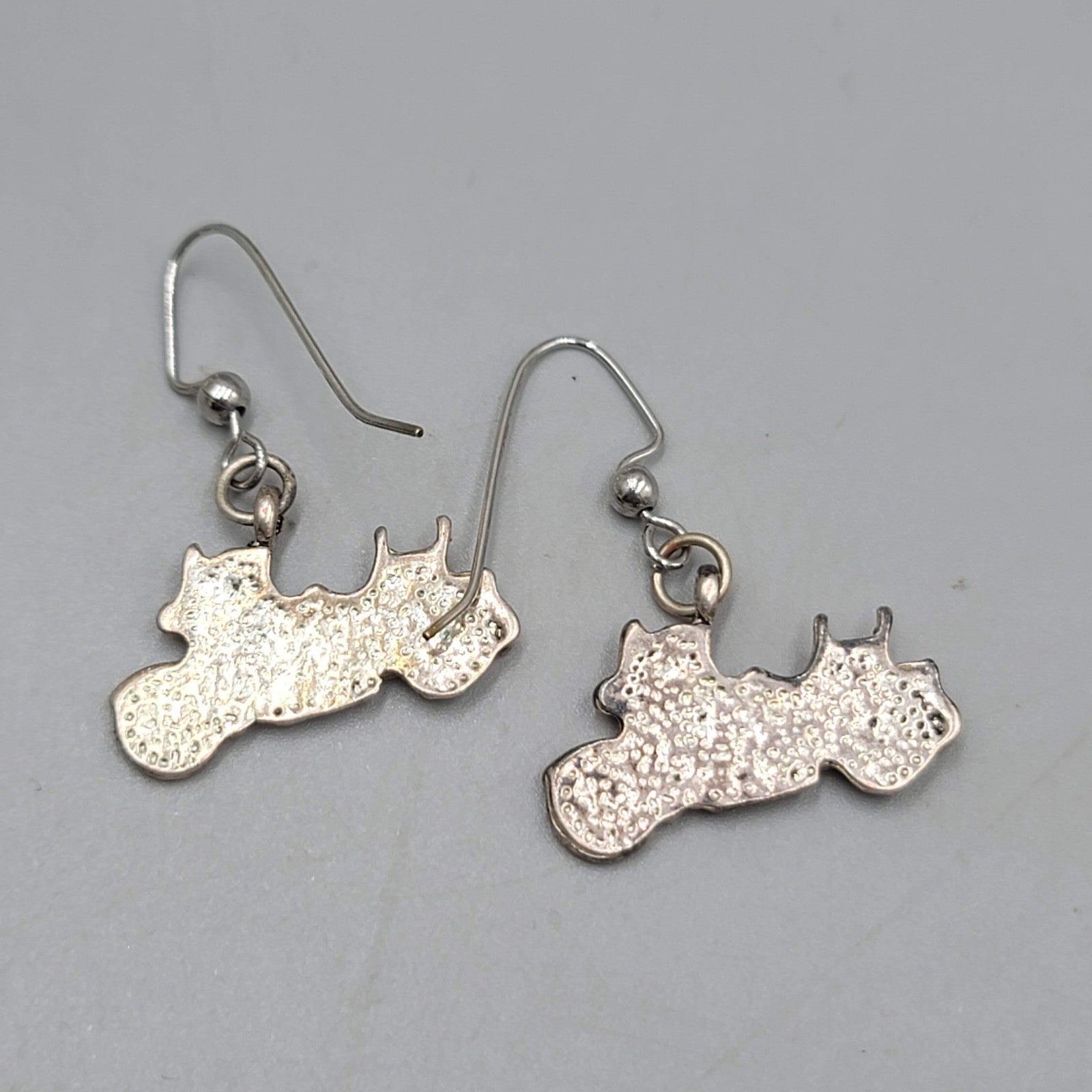 Motorcycle Pierced Earrings Silver tone Dangle 3/4"