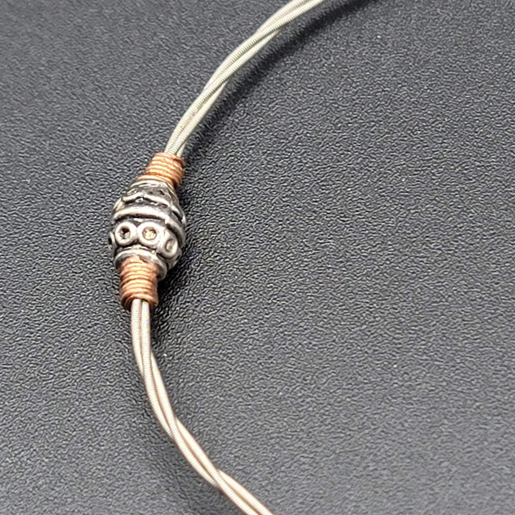 Guitar String Bangle Bracelet Cowboy Boot Charm Silver tone