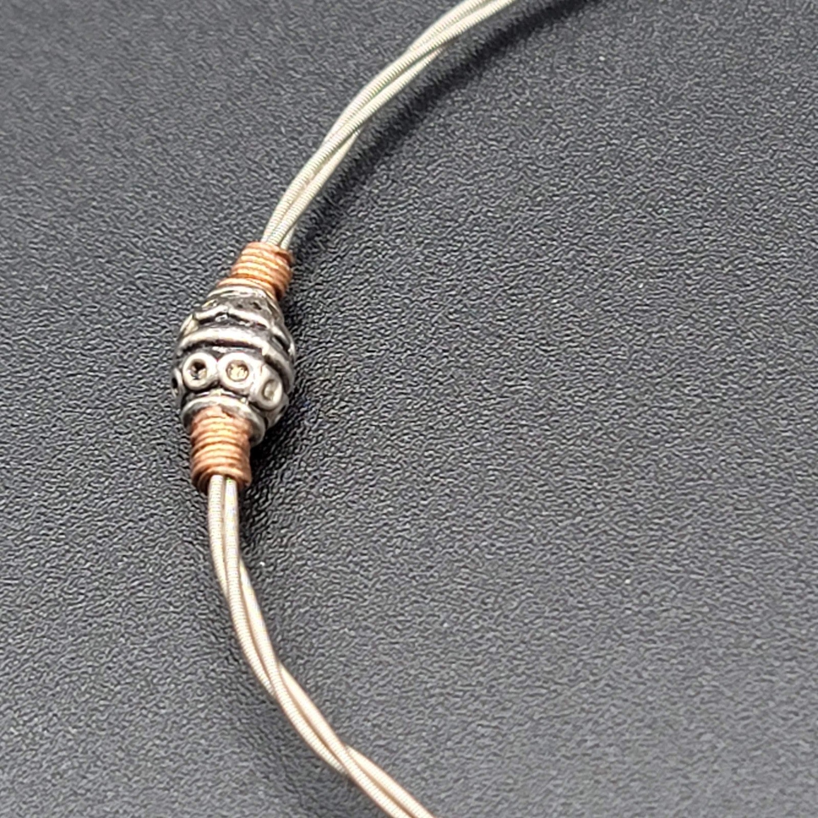 Guitar String Bangle Bracelet Cowboy Boot Charm Silver tone