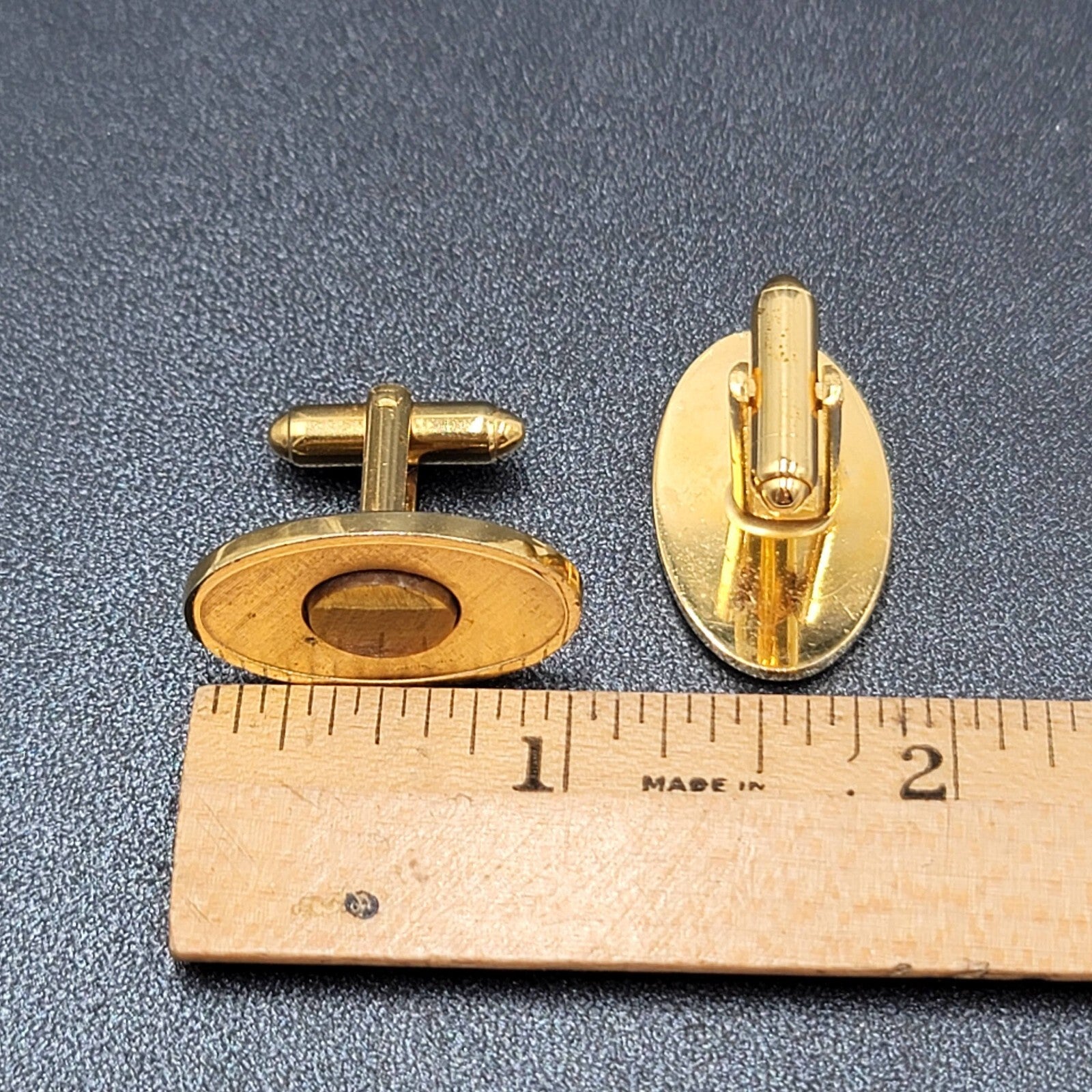 Vintage Dante Tigers Eye Stone Cufflinks Gold tone Oval 1"