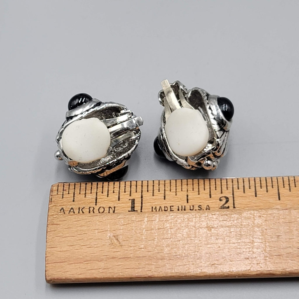 Vintage Statement Silver Plated Clip on Earrings Black Accent 1 in