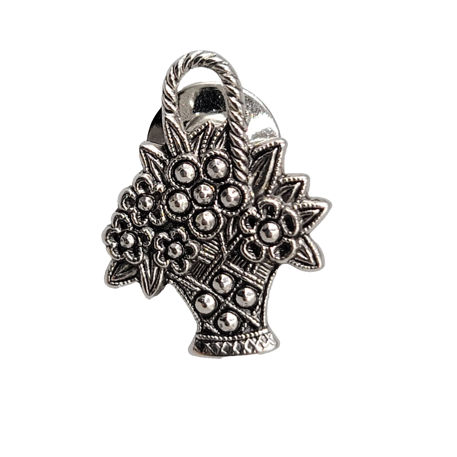 Vintage Avon Silver tone Faux Marcasite Flower Basket Lapel Pin 7/8"