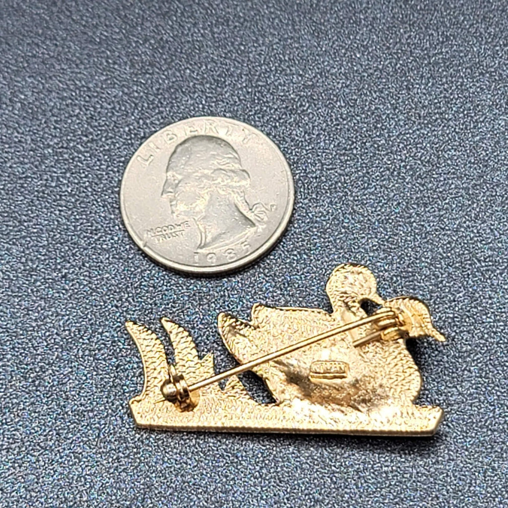 Vintage Roman Brooch Ducks Birds Rhinestones Pin 1 5/8"
