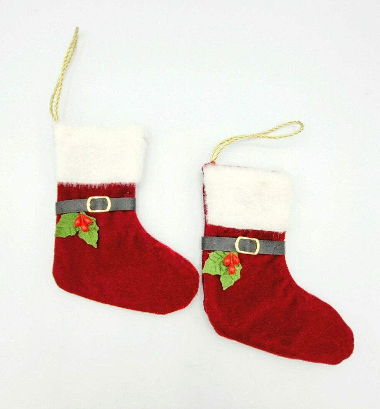 Lot of 2 Red Velvet Christmas stockings Ornaments Gifts 5 in