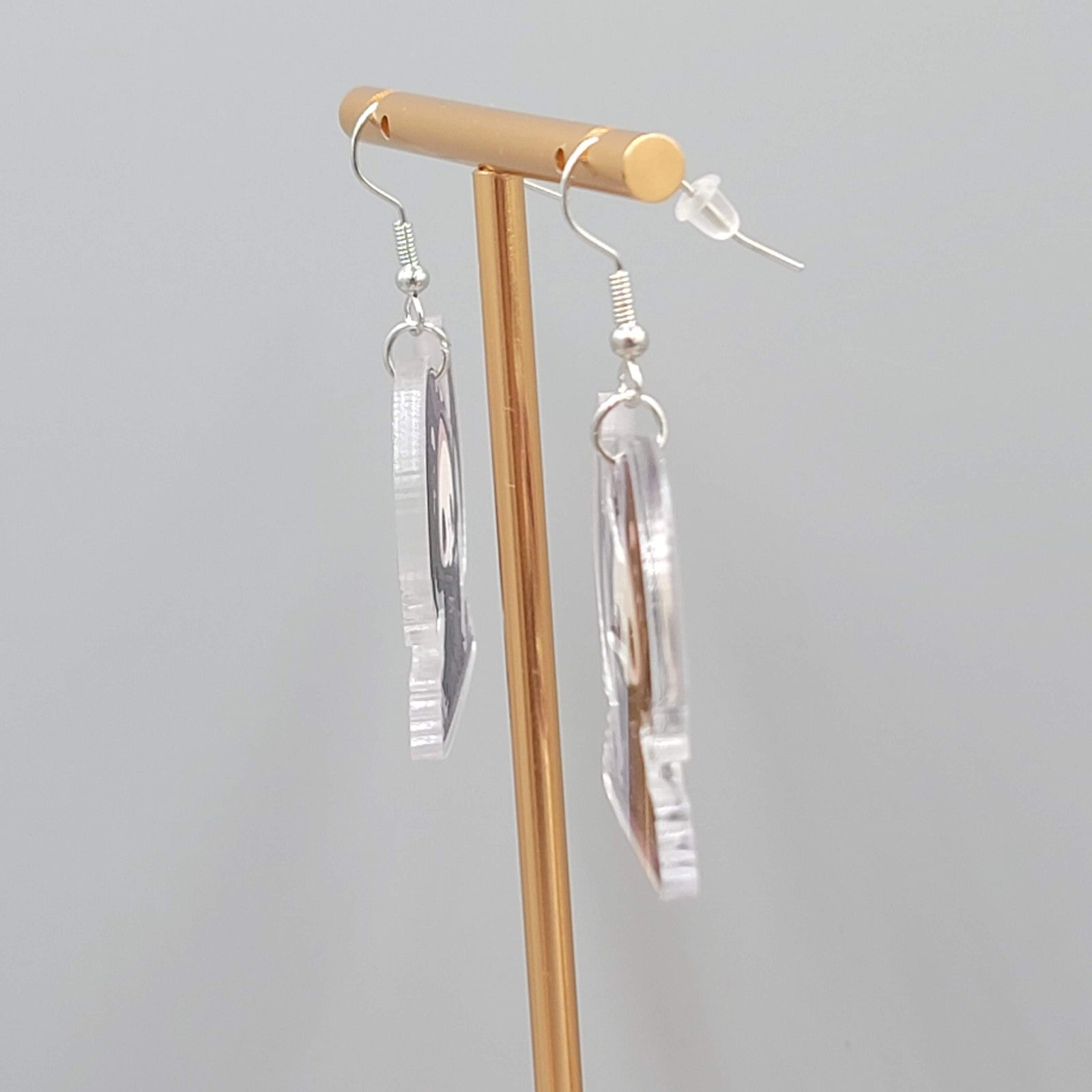 Halloween Purple Black Reaper Pierced Earrings Silver tone Dangle 1.5 in