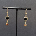 Pierced Earrings Gold tone Black Orange Rhinestone Dangle 1"