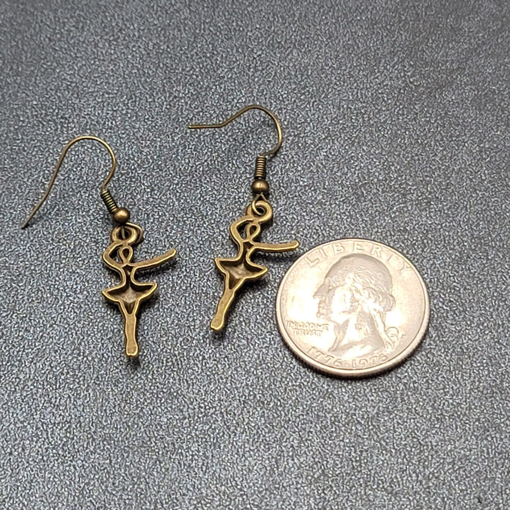 New Ballerina Pierced Earrings Bronze tone Dangle 1"