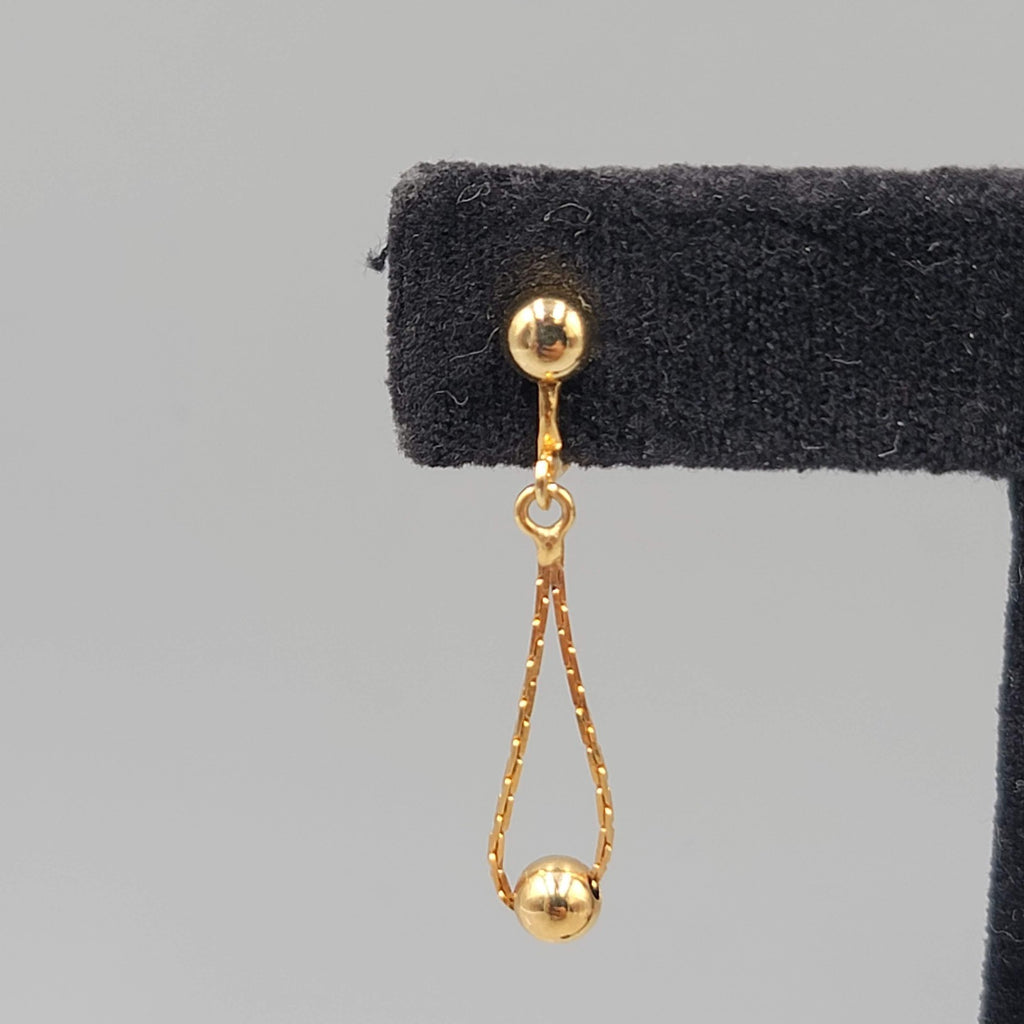 Vintage Gold tone Chain Bead Dangle Clip on Earrings 1 in