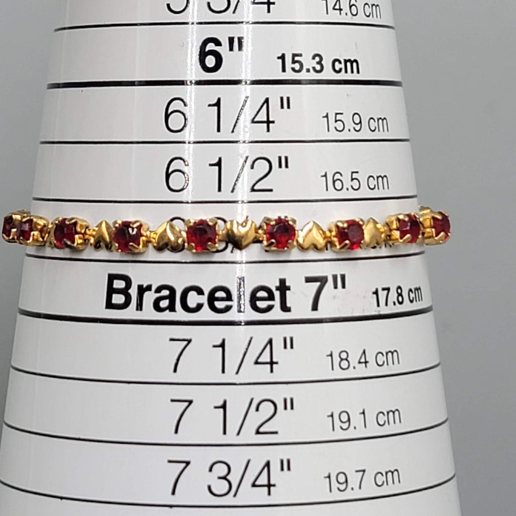 Vintage Red Stone Heart Tennis Bracelet 6.75 in