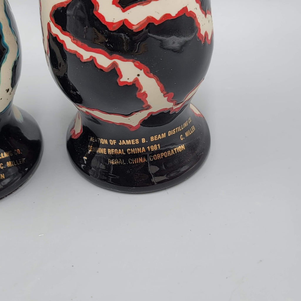 Vintage 1981 Jim Beam Regal China Lightning Paperweight Pair Black Red Teal
