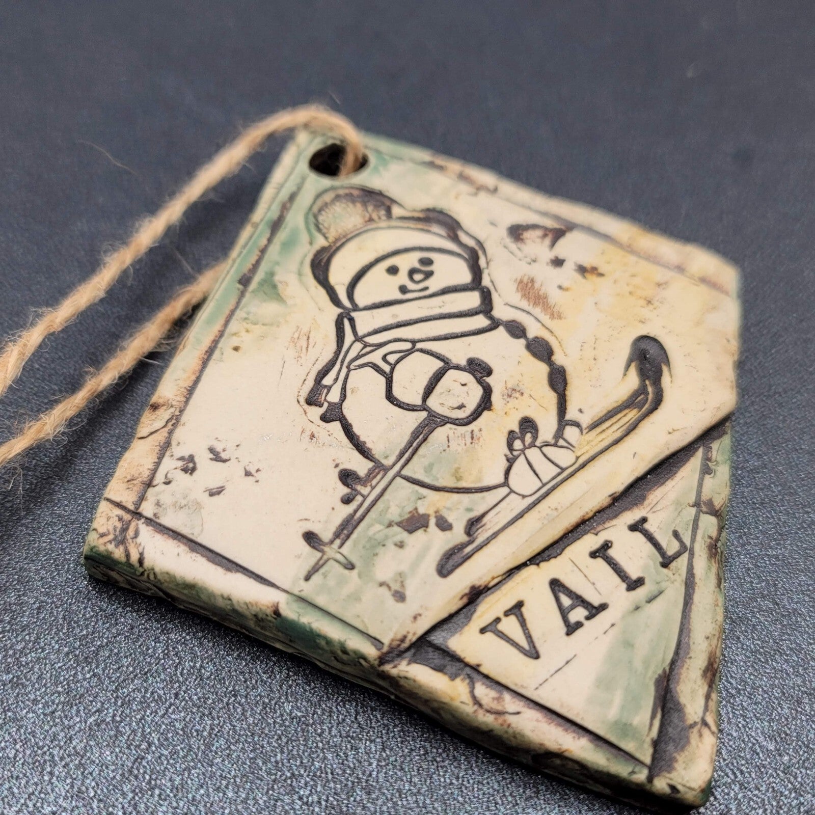 Vail Colorado Christmas Ornament Snowman Ski Resort Artisan Pottery New Souvenir
