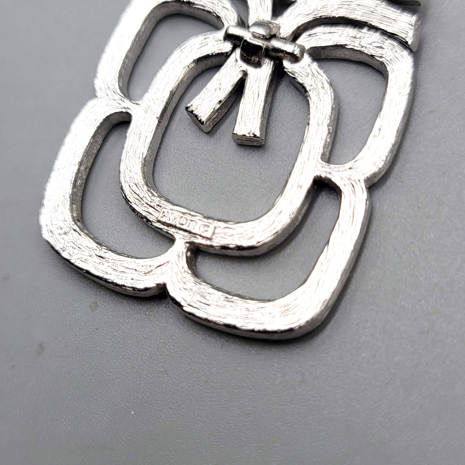 Vintage Avon Necklace Long Silver tone Geometric Pendant Statement 24 in